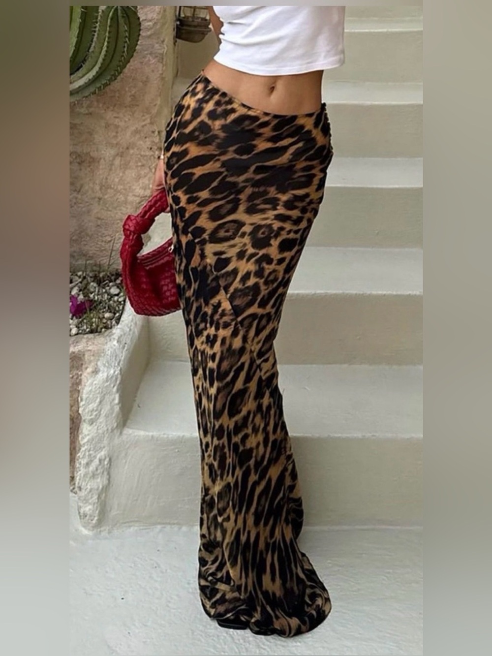 Commense Leopard Print Maxi Skirt - Brown & Black